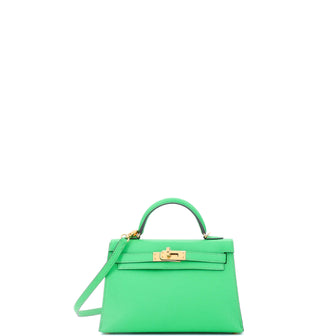 Hermes Kelly Mini II Bag Green Chevre Mysore with Gold Hardware 20