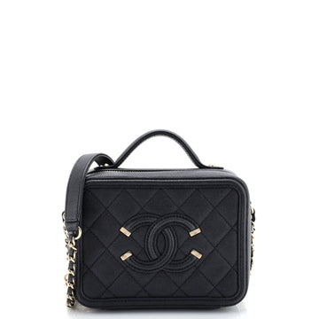Chanel Filigree Vanity Case Quilted Caviar Small