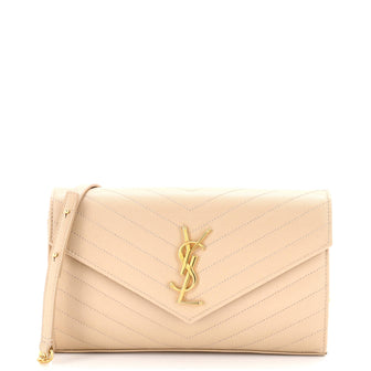 Saint Laurent Classic Monogram Wallet on Chain Matelasse Chevron Leather Medium