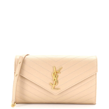 Saint Laurent Classic Monogram Wallet on Chain Matelasse Chevron Leather Medium