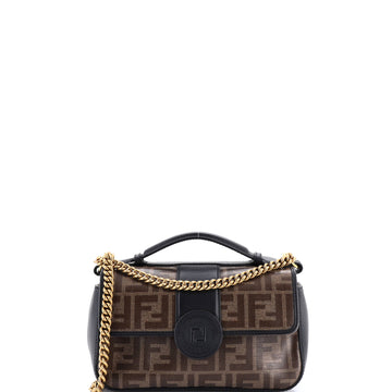 Fendi FF Logo Stamp Flap Bag Zucca Coated Canvas and Leather Small