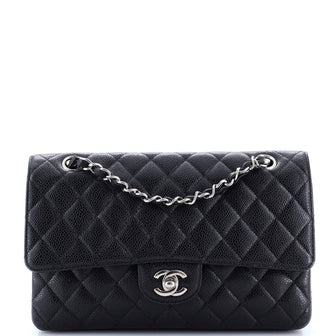 Chanel Vintage Classic Double Flap Bag Quilted Caviar Medium