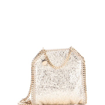Stella McCartney Falabella Fold Over Crossbody Bag Metallic Crackled Faux Leather Tiny