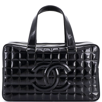 Chanel Chocolate Bar CC Bowler Bag Quilted Patent Large