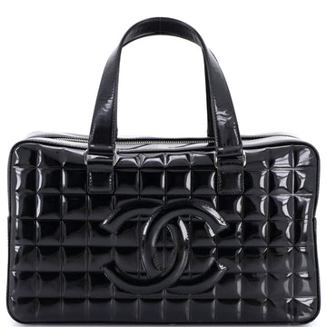 Chanel Chocolate Bar CC Bowler Bag Quilted Patent Large