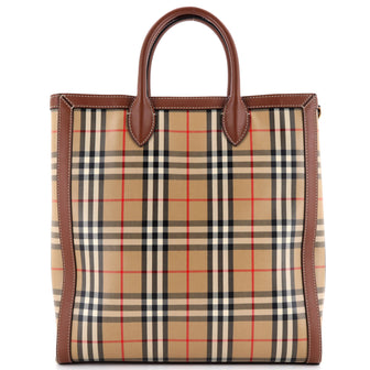 Burberry Convertible Tote Vintage Check Coated Canvas Medium