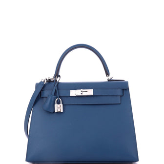 Hermes Kelly Handbag Blue Madame with Palladium Hardware 28
