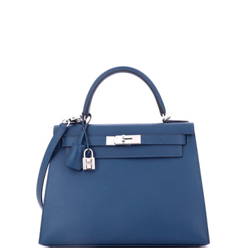 Hermes Kelly Handbag Blue Madame with Palladium Hardware 28