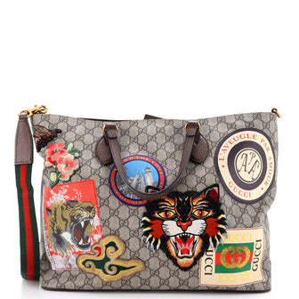 Gucci Courrier Convertible Soft Open Tote GG Coated Canvas with Applique Large