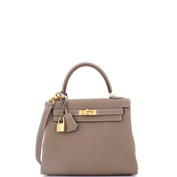 Hermes Kelly Handbag Grey Togo with Gold Hardware 25
