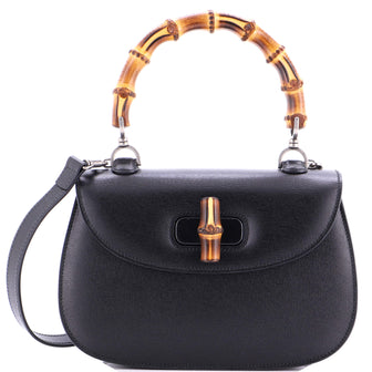 Gucci Vintage Convertible Bamboo Top Handle Bag Leather Medium
