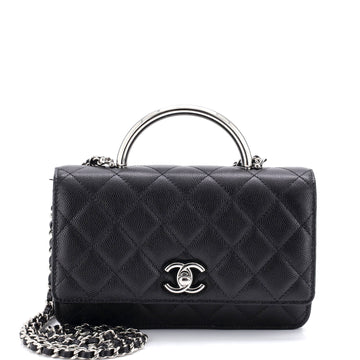 Chanel Metal and Resin Top Handle Wallet on Chain Quilted Caviar