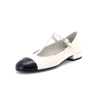Chanel Women's CC Cap Toe Mary Jane Flats Leather