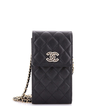 Chanel Embellished CC Flap Phone Holder Crossbody Bag Quilted Caviar Quilted Caviar