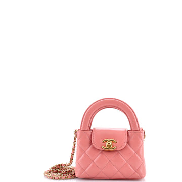 Kelly Top Handle Shopping Bag Quilted Shiny Aged Calfskin Nano