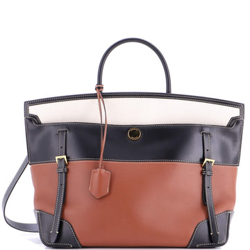 Burberry Belted Society Top Handle Bag Leather with Canvas Large