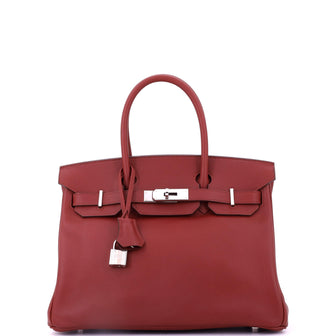 Hermes Birkin Handbag Red Jonathan with Palladium Hardware 30