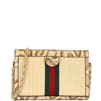 Gucci Ophidia Chain Shoulder Bag Raffia with Snakeskin Small