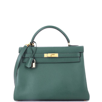 Hermes Kelly Handbag Green Ardennes with Gold Hardware 32