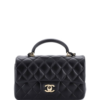 Chanel Classic Single Flap Top Handle Bag Quilted Lambskin Mini
