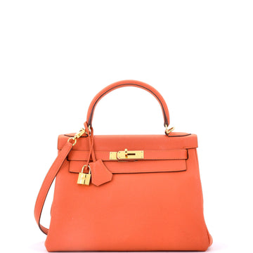 Hermes Kelly Handbag Orange Togo with Gold Hardware 28