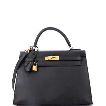 Hermes Kelly Handbag Black Epsom with Gold Hardware 32