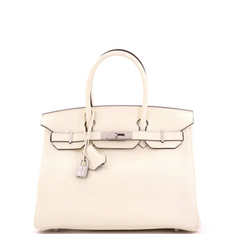 Hermes Birkin Handbag Light Clemence with Palladium Hardware 30