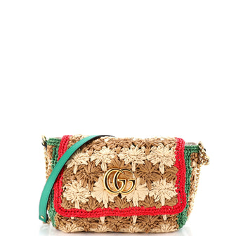 Gucci GG Marmont Flap Bag Raffia Small