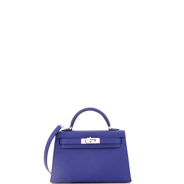 Hermes Kelly Mini II Bag Blue Epsom with Palladium Hardware 20