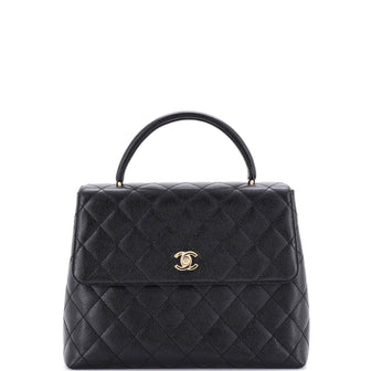 Chanel Vintage Classic Top Handle Flap Bag Quilted Caviar Jumbo