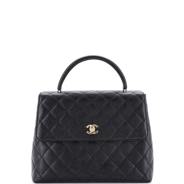 Chanel Vintage Classic Top Handle Flap Bag Quilted Caviar Jumbo