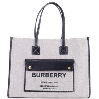 Burberry Freya Shopping Tote Canvas with Leather Medium