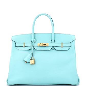 Hermes Birkin Handbag Blue Epsom with Gold Hardware 35