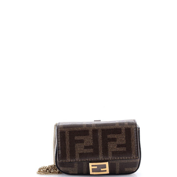 Fendi Chain Baguette Charm Bag Zucca Coated Canvas Nano