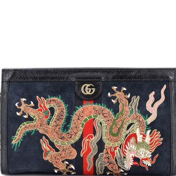 Gucci Ophidia Chain Shoulder Bag Embroidered Suede Medium