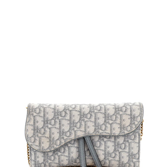 Christian Dior Saddle Chain Wallet Oblique Canvas
