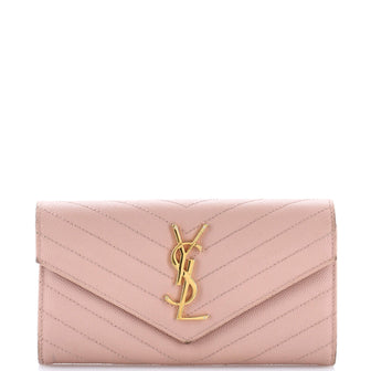 Saint Laurent Classic Monogram Flap Wallet Matelasse Chevron Leather Large