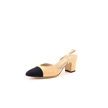Chanel Women’s Cap Toe Slingback Pumps Leather
