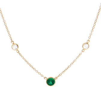 Tiffany & Co. Elsa Peretti Diamonds by the Yard 3 Stone Necklace 18K Yellow Gold with Diamonds and Emerald