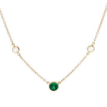 Tiffany & Co. Elsa Peretti Diamonds by the Yard 3 Stone Necklace 18K Yellow Gold with Diamonds and Emerald