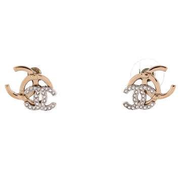 Chanel Double CC Stud Earrings Metal with Crystals