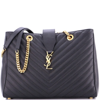 Saint Laurent Classic Monogram Shopper Matelasse Chevron Leather Large