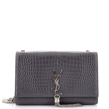 Saint Laurent Classic Monogram Tassel Crossbody Bag Crocodile Embossed Leather Medium