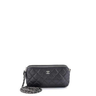 Chanel Double Zip Clutch with Chain Quilted Caviar