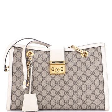 Gucci Padlock Chain Tote GG Coated Canvas with Leather Medium