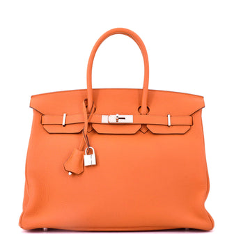 Hermes Birkin Handbag Orange Togo with Palladium Hardware 35