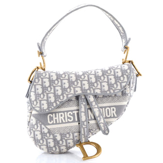 Christian Dior Saddle Handbag Logo Embroidered Oblique Canvas Medium