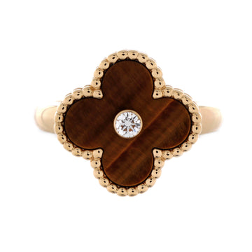 Van Cleef & Arpels Vintage Alhambra Ring 18K Yellow Gold and Tiger Eye with Diamond