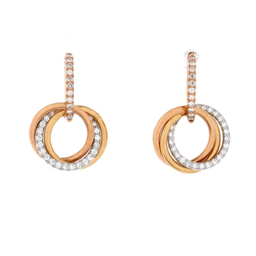 Cartier Trinity Hoop Dangle Earrings 18K Tricolor Gold with Diamonds
