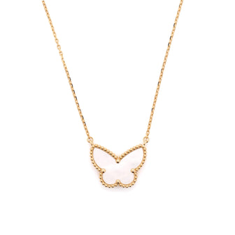 Van Cleef & Arpels Lucky Alhambra Butterfly Pendant Necklace 18K Yellow Gold with Mother of Pearl